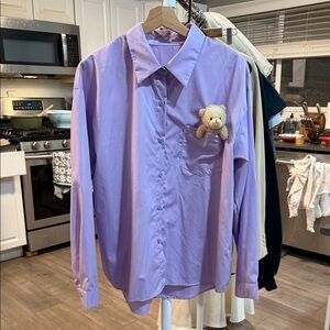 Lavender oversize bottom down shirt  with Bear Accent